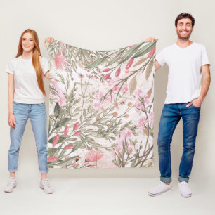 Mint pink coral forest green watercolor floral fleece blanket