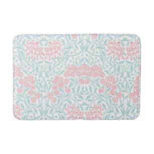 Mint Pink Floral Damask Pattern Bath Mat