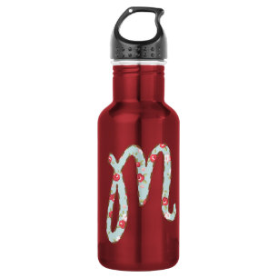 Mint Pink Floral Letter M   532 Ml Water Bottle
