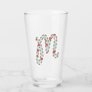 Mint Pink Floral Letter M Glass