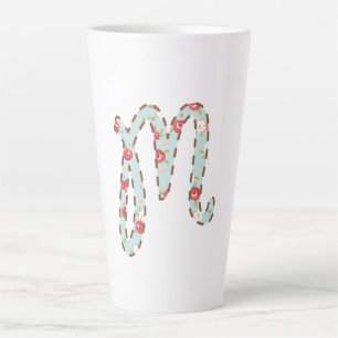 Mint Pink Floral Letter M Latte Mug