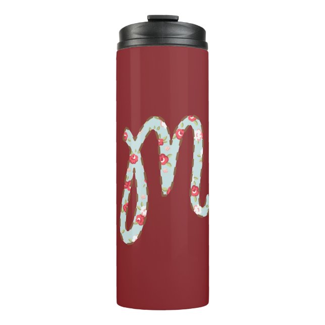 Mint Pink Floral Letter M   Thermal Tumbler (Front)