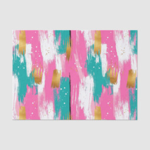 Mint Pink Gold Abstract Brushstroke Pattern Tissue Paper