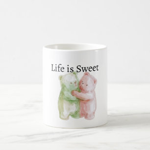 Mint Pink Hugging Bears Life is Sweet Coffee Mug