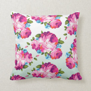 Mint & Pink Ombre Floral Cushion Throw Pillow
