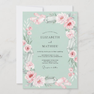 Mint Pink Petal Wedding Invitation