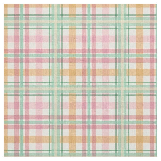 mint pink raspberry orange summertime tartan plaid fabric (Swatch)
