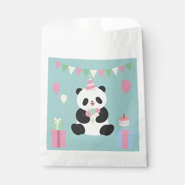 Mint & Pink sweet Panda design Favour Bag (Front)
