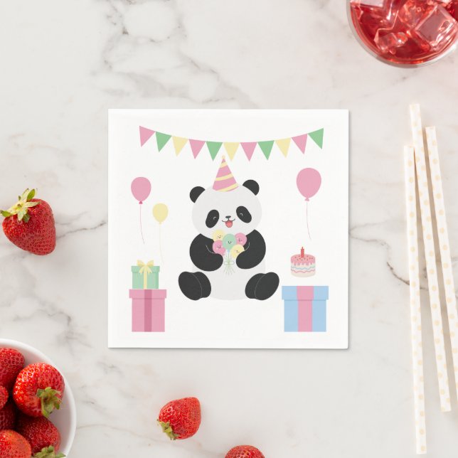 Mint & Pink sweet Panda design Napkin (Insitu)