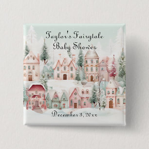 Mint Pink Watercolor Winter Fairytale Baby Shower 15 Cm Square Badge