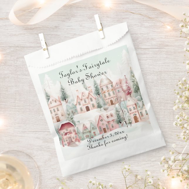 Mint Pink Watercolor Winter Fairytale Baby Shower Favour Bag (Clipped)