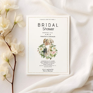 Mint pink white floral couple photo Bridal Shower  Invitation