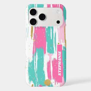 Mint, Pink, White & Gold Abstract Brushstrokes 