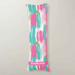 Mint, Pink, White & Gold Abstract Brushstrokes Body Cushion