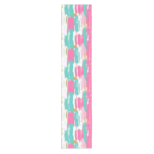 Mint, Pink, White & Gold Abstract Brushstrokes Short Table Runner