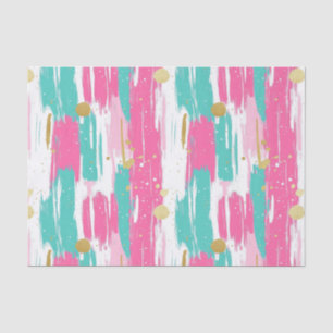 Mint, Pink, White & Gold Abstract Brushstrokes Tissue Paper