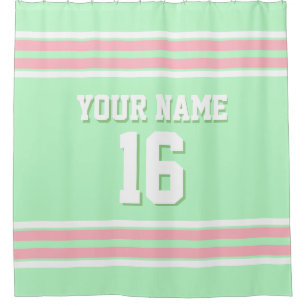 Mint Pink White Stripes Sports Jersey Shower Curtain