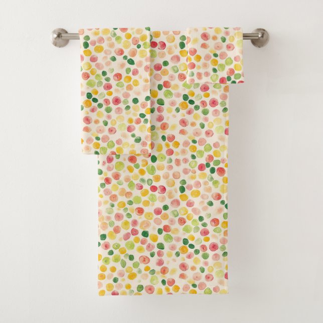 Mint Pink Yellow Green Fruity Dots  Bath Towel Set (Insitu)