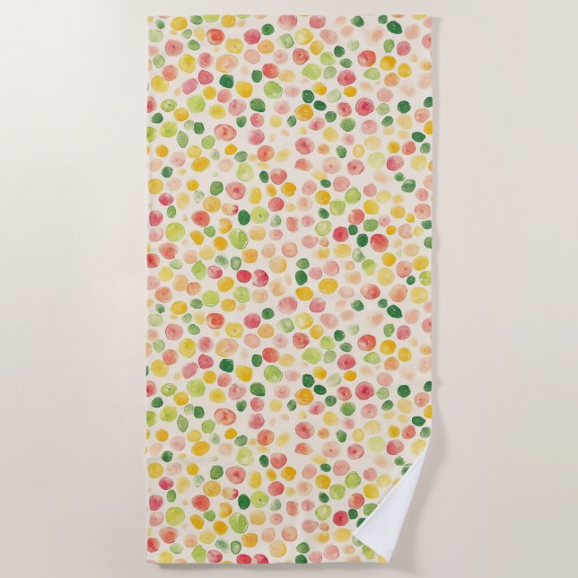 Mint Pink Yellow Green Fruity Dots  Beach Towel (Front)