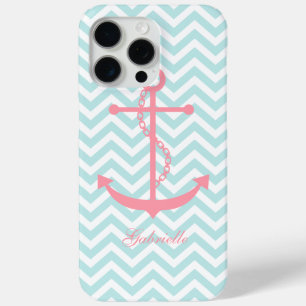 Mint & Pink Zigzags Pattern Anchor iPhone 15 Pro Max Case