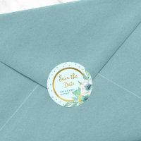 Mint Polka Dot Faux Gold Floral Save the Date