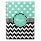 Mint Polka Dots Black Chevron Monogram