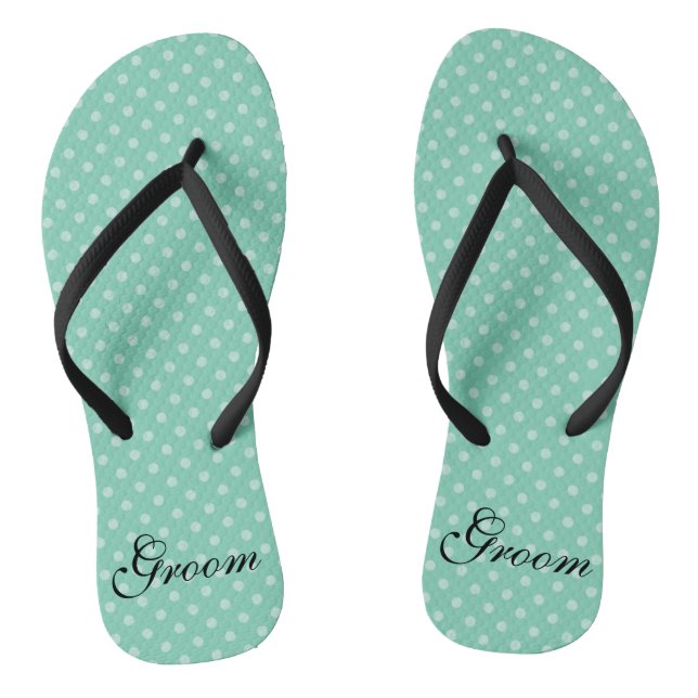 Mint polka dots pattern wedding groom flip flops (Footbed)