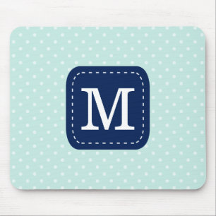 Mint Polka Dots Pattern with Personalised Monogram Mouse Pad