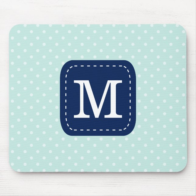 Mint Polka Dots Pattern with Personalised Monogram Mouse Pad (Front)