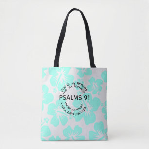 Mint psalms 91 flower  tote bag