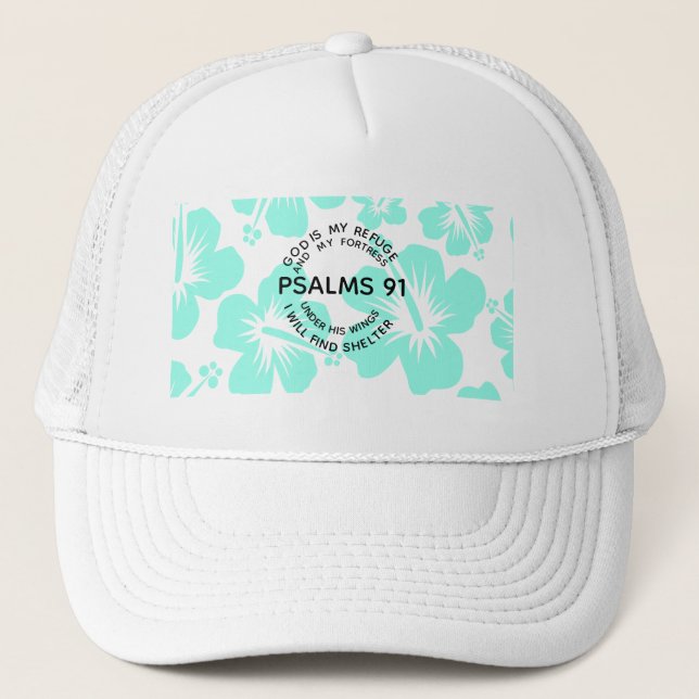 Mint psalms 91 flower  trucker hat (Front)