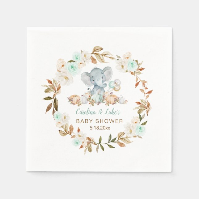 Mint Pumpkin Elephant Baby Shower Party Napkin (Front)