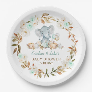 Mint Pumpkin Elephant Baby Shower Party Paper Plat Plate