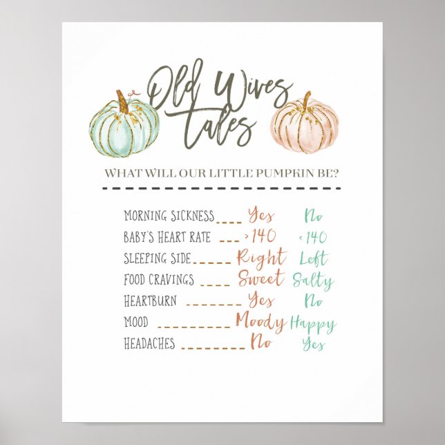 Mint Pumpkin Old Wives Tales Gender Reveal Poster (Front)