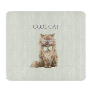Mint Purple Brown Cool Cat Glasses Cutting Board