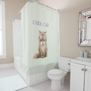 Mint Purple Brown Cool Cat Glasses   Shower Curtain