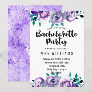 Mint & Purple Floral Bachelorette Party Invitation