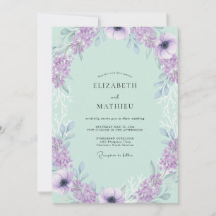 Mint Purple Floral Romantic Wedding Invitation