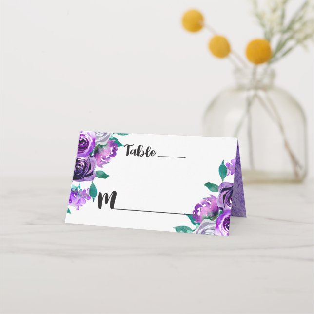Mint & Purple Floral Table Number Seating Name Place Card (Front)