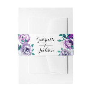 Mint & Purple Floral Watercolor Wedding Invitation Invitation Belly Band