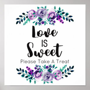 Mint & Purple Floral Wedding Love is Sweet Poster