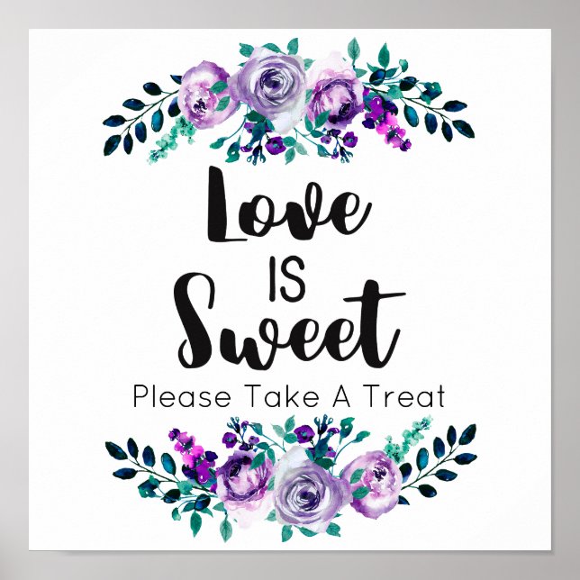 Mint & Purple Floral Wedding Love is Sweet Poster (Front)