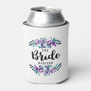 Mint & Purple Floral Wreath Wedding Bride Can Cooler