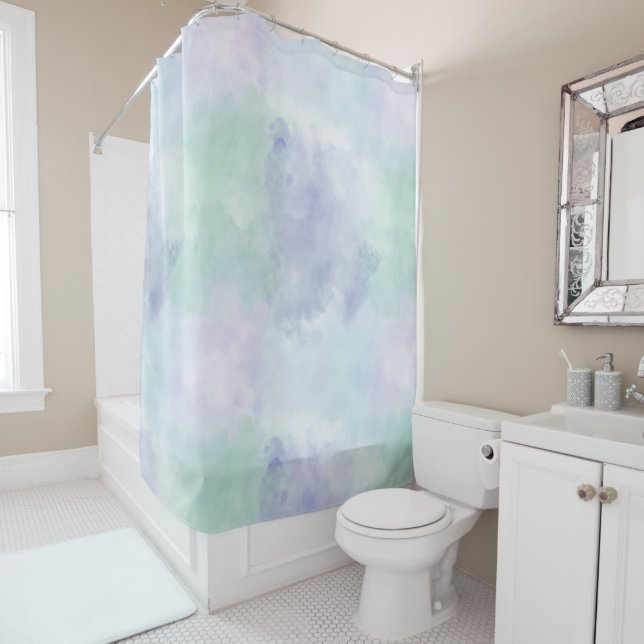 Mint Purple Tie Dye Shower Curtain (In Situ)