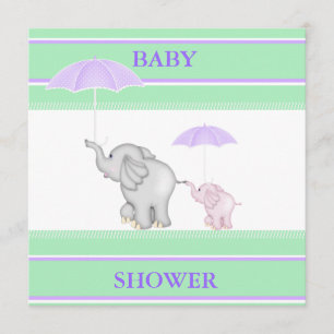 MINT/PURPLE UMBRELLA BABY SHOWER INVITATION