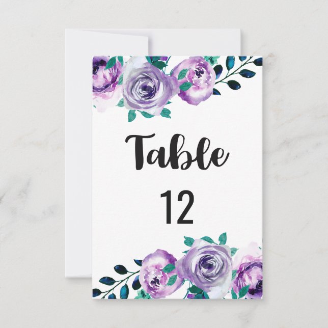 Mint & Purple Wedding Table Number Seating Chart (Front)