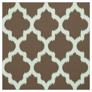 Mint Quatrefoil Ikat Custom Brown Background 2 Fabric
