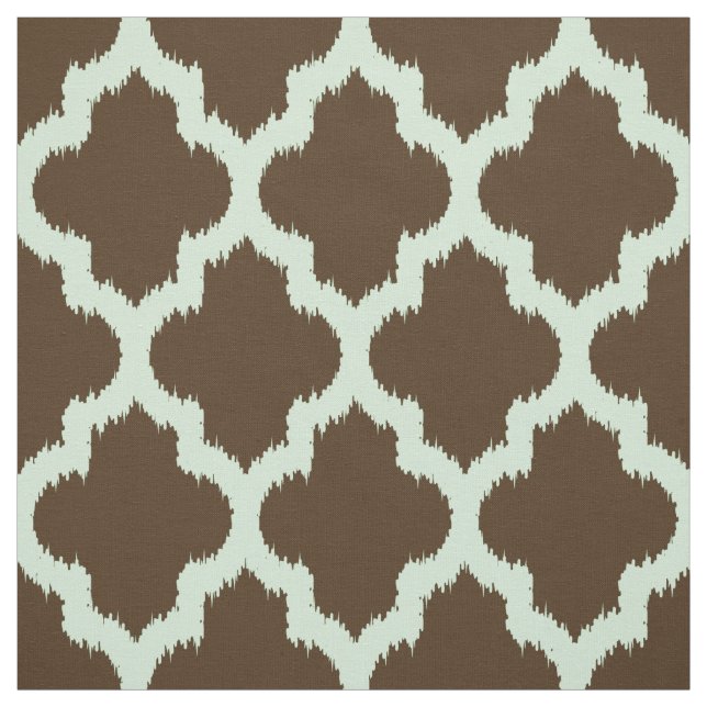 Mint Quatrefoil Ikat Custom Brown Background 2 Fabric (Swatch)