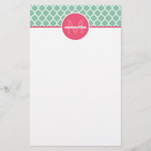 Mint Quatrefoil Monogram Stationery