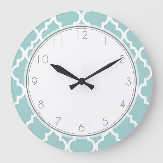 Mint Quatrefoil Pattern Large Clock (Front)